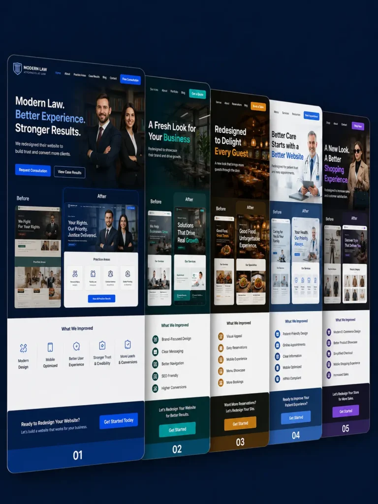 Professional website redesign services in Austin TX featuring modern redesigns for businesses across multiple industries