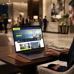Hotel and hospitality website design — resort website mockup with booking interface