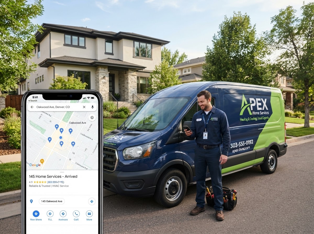 Local SEO services - HVAC service van and Google Maps local search for nearby customers
