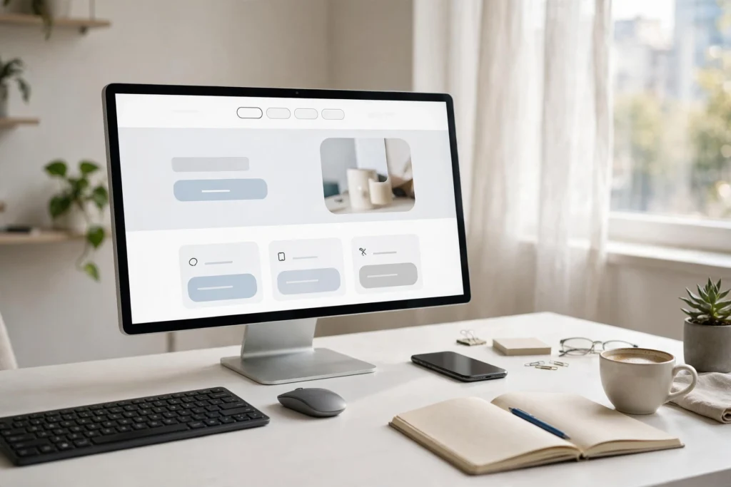 Bright modern web design workspace building fast SEO-friendly websites that rank on Google