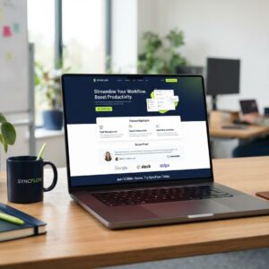 SaaS landing page design — software landing page with product screenshots and signup