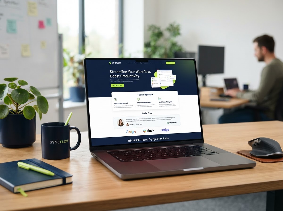 SaaS landing page design - value-prop hero, features, social proof, and sign-up CTA