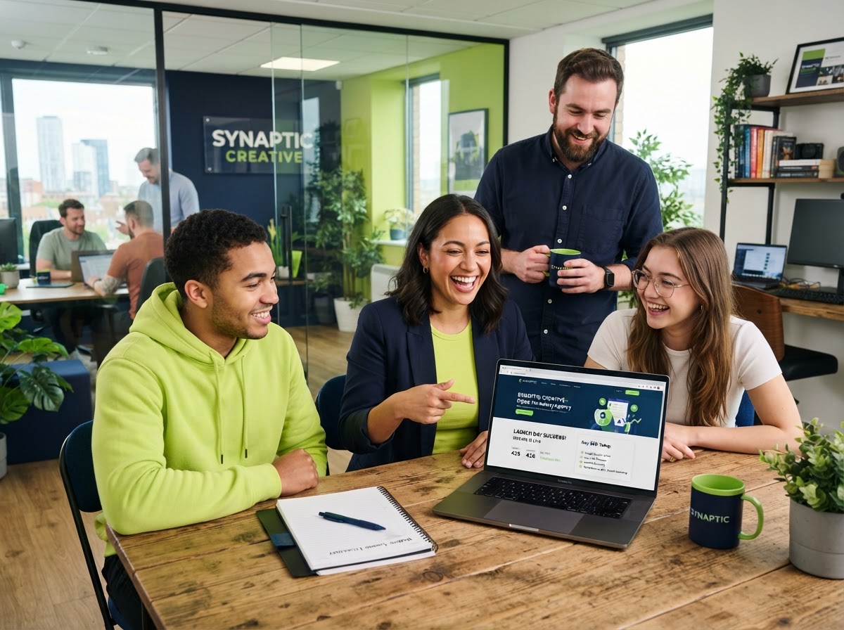 SEO Starter Package - startup team reviewing new website launch with foundational SEO