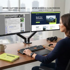 Website redesign — designer refreshing website layout mockups with a modern interface