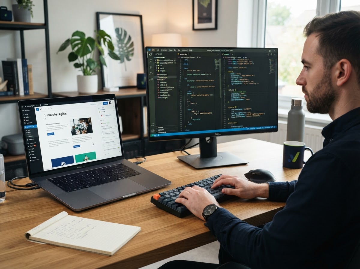 WordPress website design - clean theme, content blocks, and SEO plugin configuration